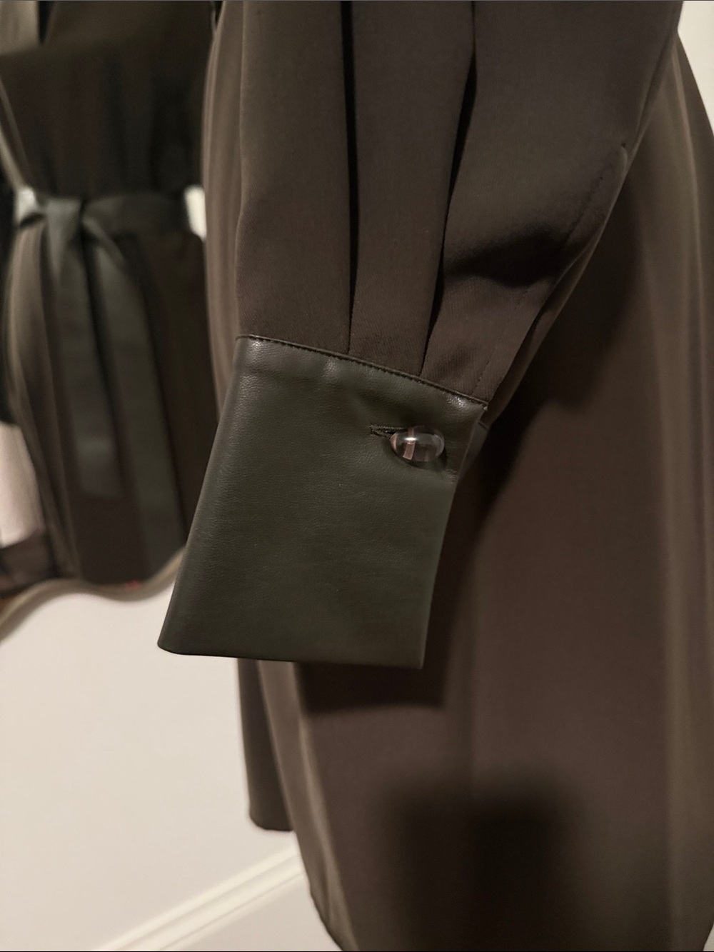 Vince Dark Brown Long Sleeve V-Neck Tie-Waist Dress - Picture 3 of 6